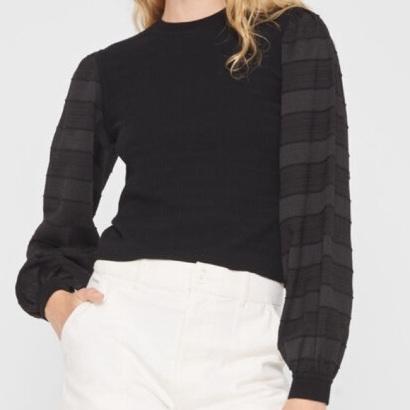 CLUB MONACO | Woven Sleeve Crewneck Top | Size L - Picture 1 of 13